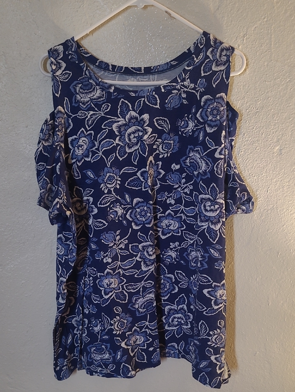 Woman Within Blue Floral Cold-Shoulder Tank Top